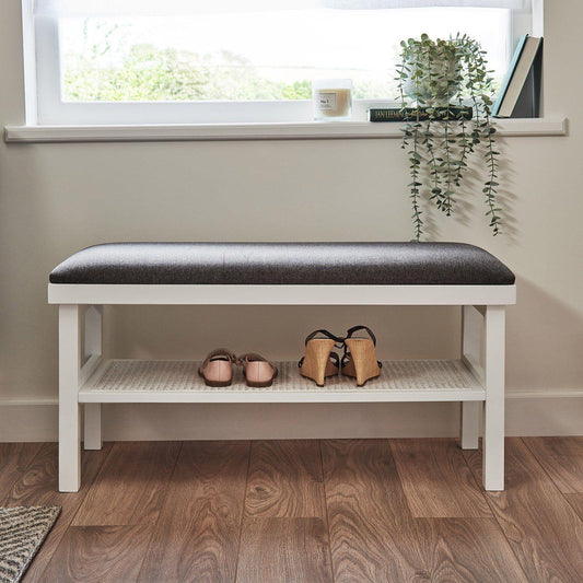 Charlie Hallway Bench - Cane - White