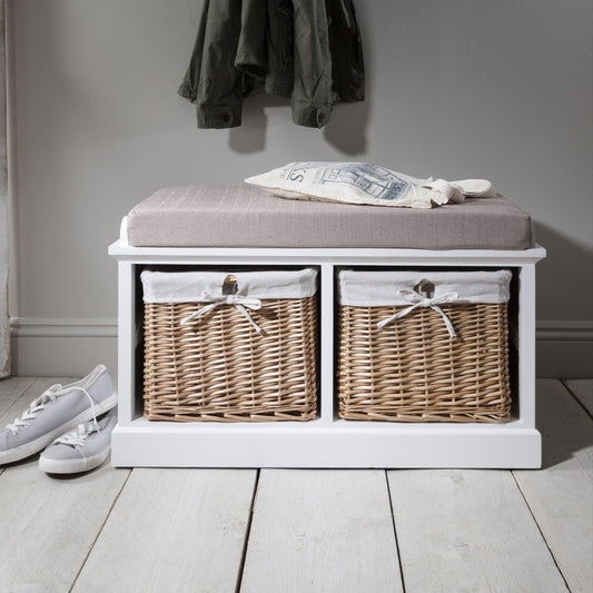 Fyfield Hallway Shoe Storage Bench in White with Cushion