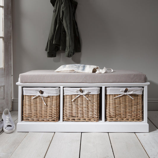 Fyfield Hallway Storage Bench in White with Cushion